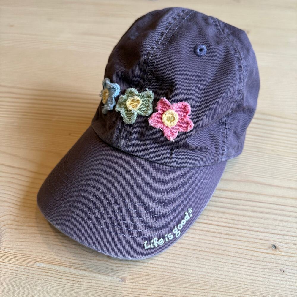 Life is Good Womens Cotton Dark Purple Three Daisies Chill Cap Cottagecore OS